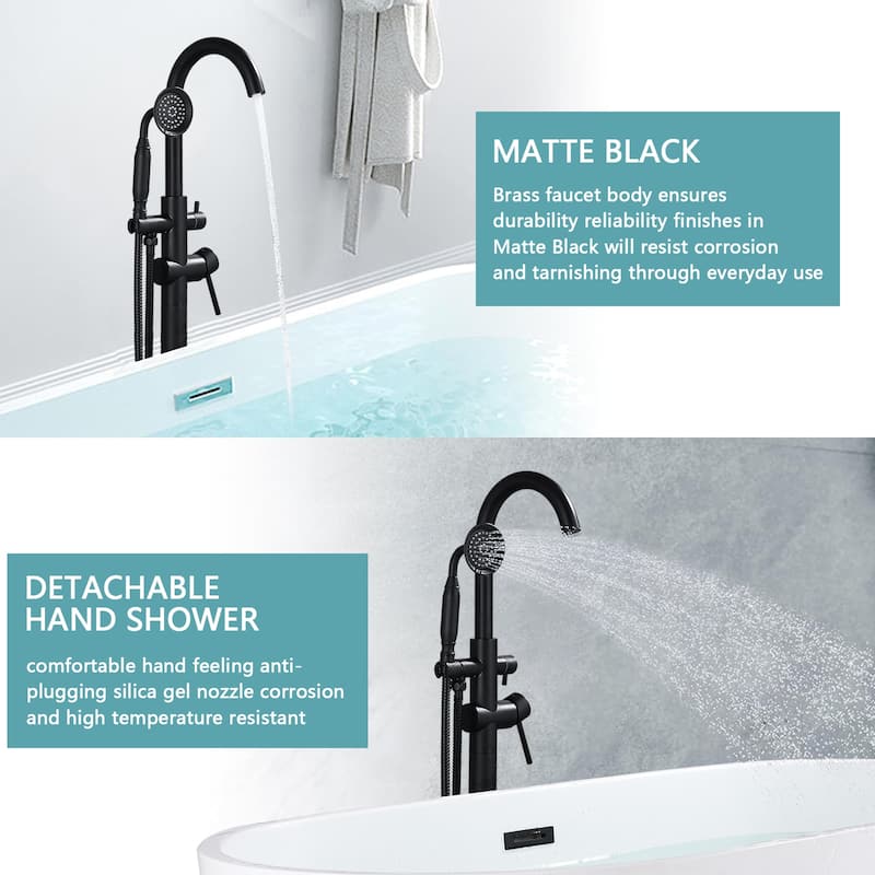 PROOX Freestand Bath Tub Shower Faucet w/ Handheld Shower Floor Mounted