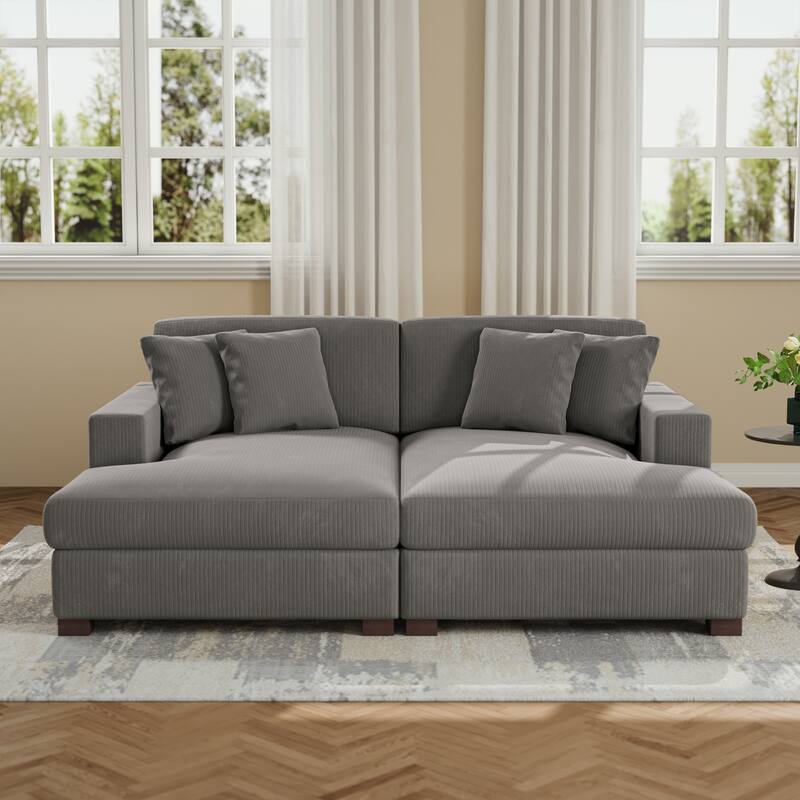 Upholstered Oversized Modular Sectional Sofa Set Corduroy Sleeper Sofa With Chaise