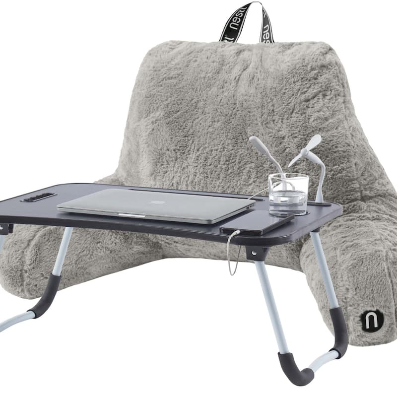 Emperyan Fur Reading Pillow with Laptop Lap Desk - Specialty - Grey