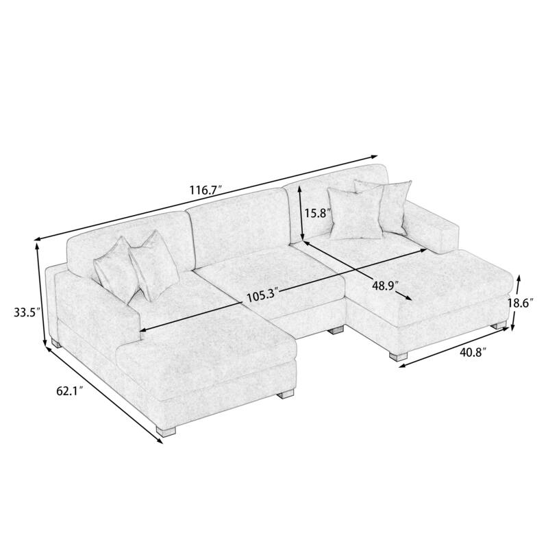 Modern Upholstered Chenille Modular Sectional Sofa with 2 Chaise