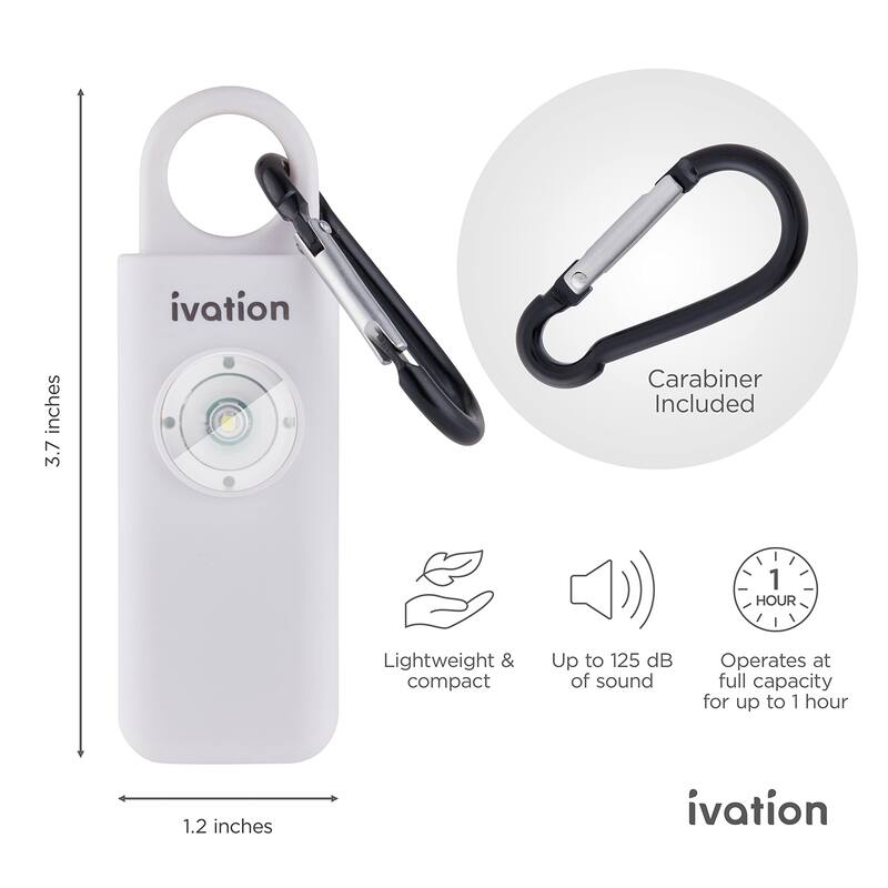 Ivation Personal SOS Keychain Alarm, 125 dB Rechargeable Personal Alarm W/LED Strobe Light