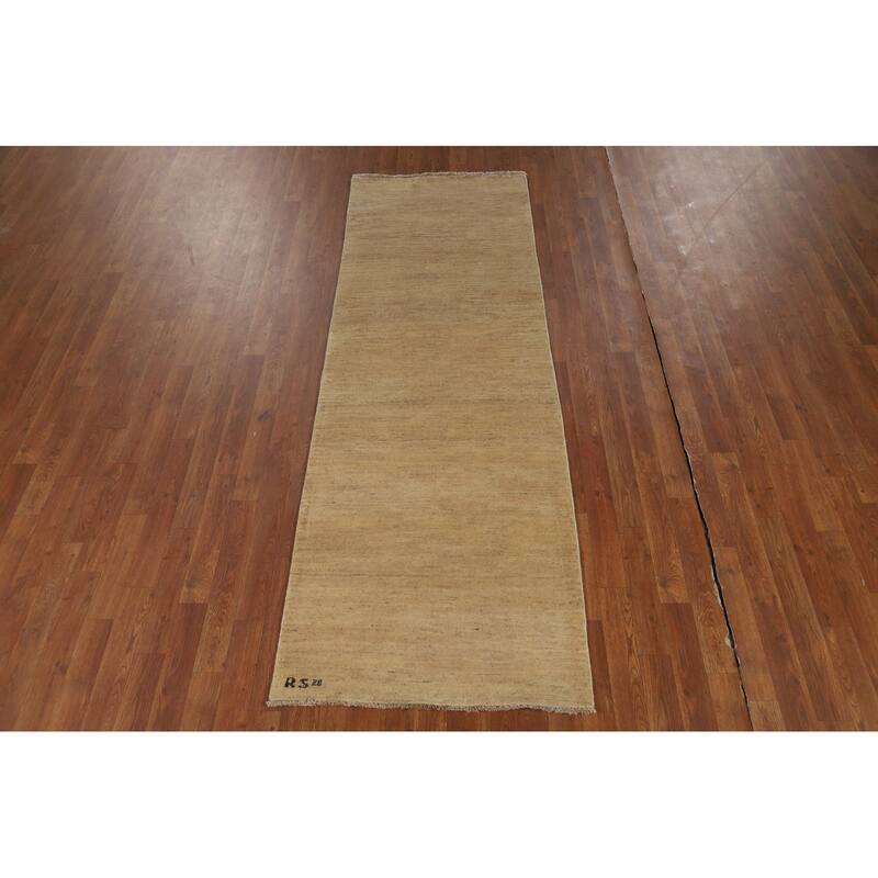 Beige Modern Gabbeh Oriental Runner Rug Handmade Wool Carpet - 2'9"x 8'1"