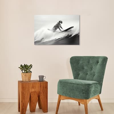 Wynwood Studio Canvas Animals Fastest Surfer Girl Cat Black and Bohemian & Eclectic Wall Art Canvas Print