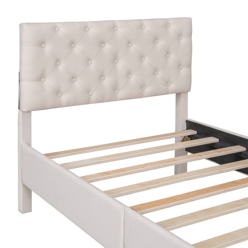 Merax Upholstered Linen Platform Bed, 3 colors