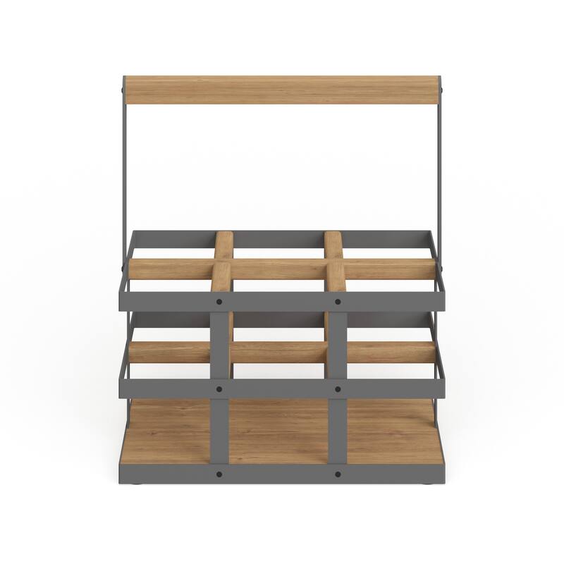 Modern 6-Bottle Wood and Metal Wine Holder