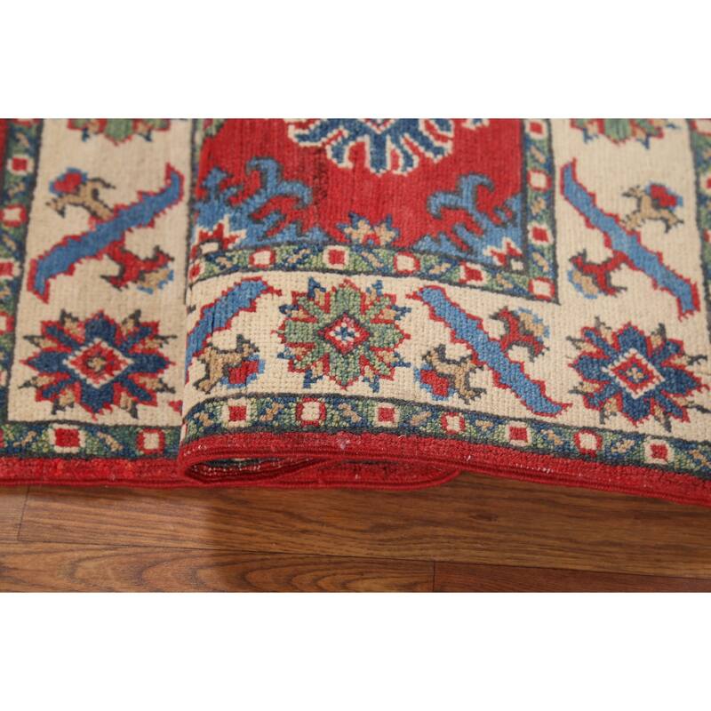Geometric Red Kazak Oriental Accent Rug Handmade Wool Carpet - 2'1"x 2'10"