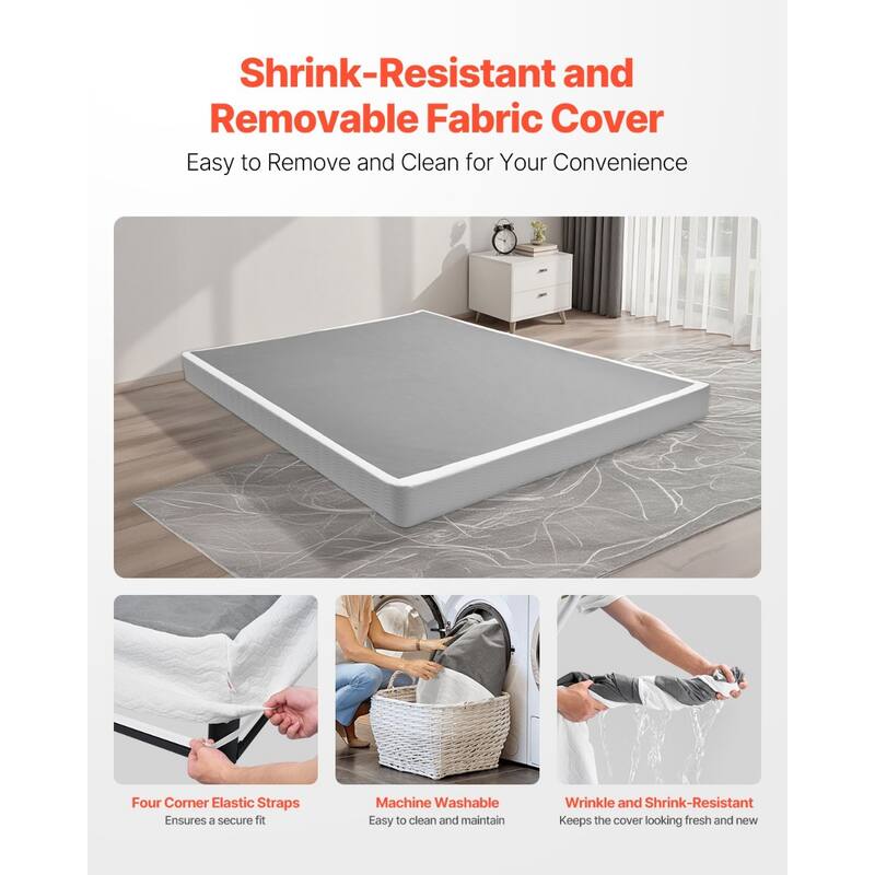 Black Steel Queen Frame Box Spring with 5-Inch Low Profile and Removable Fabric