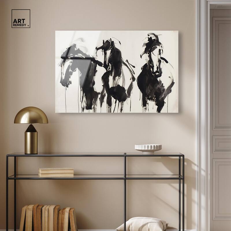 Horses in Ink Acrylic by Art Remedy, Ready to Hang