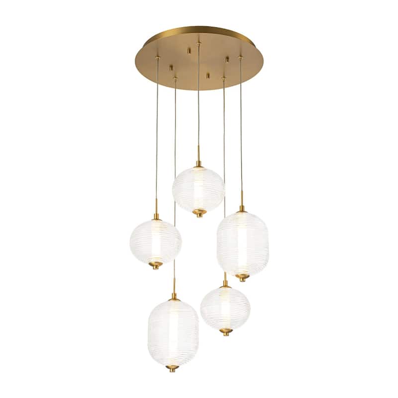 Glam Etched Ribbed Glass 5-Light Cluster LED Chandelier 16.3 in