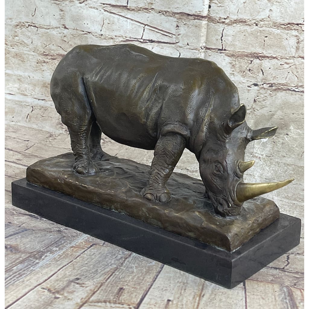 Bronze Metal Rhinoceros Rhino Statue Sculpture Figure Marble Base Barye Art 9 Inches X 14 Inches