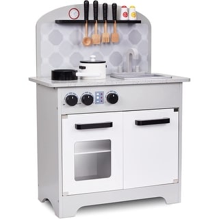 Lil' Jumbl Small Wooden Kids Kitchen Playset, White Pretend Kids Play Kitchen Toy