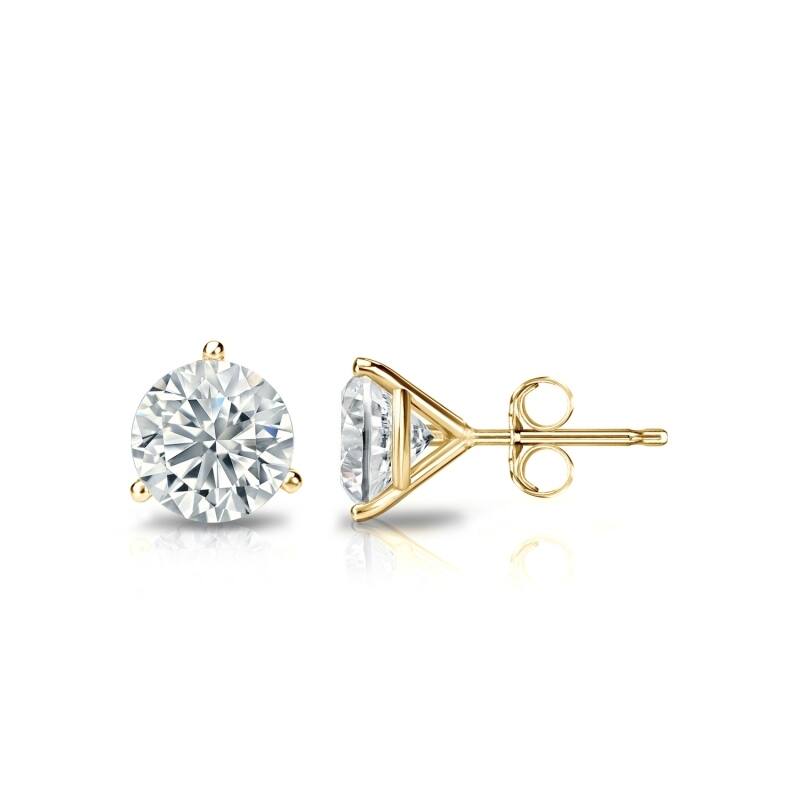 Auriya 14k Gold Lab Grown Round Diamond Stud Earrings 0.50 to 5.00 ct. tw. 3-Prong Push-Back (F-G VS) - Yellow - 1.50 ct. tw.