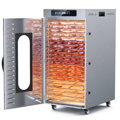 Commercial 1000W Food Dehydrator - 20 Stainless Steel Trays, WiFi Remote Control, 3 Custom Programs for Jerky, Herbs, Fruit