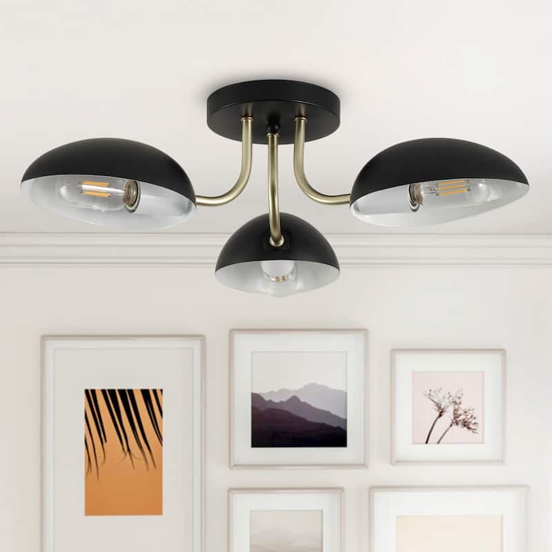 Farmhouse Matte Black 3-Light Semi Flush Mount Metal Ceiling Lighting Fixture