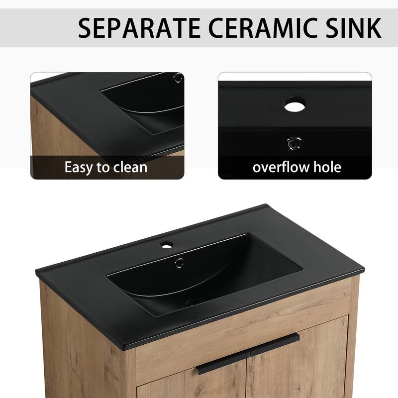 72" Freestanding Bathroom Vanity Set with Adjustable Storage Cabinets, Black Ceramic Sink