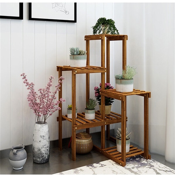 6 Tier Wood Plant Stand Holder Corner Flower Bonsai Display Rack