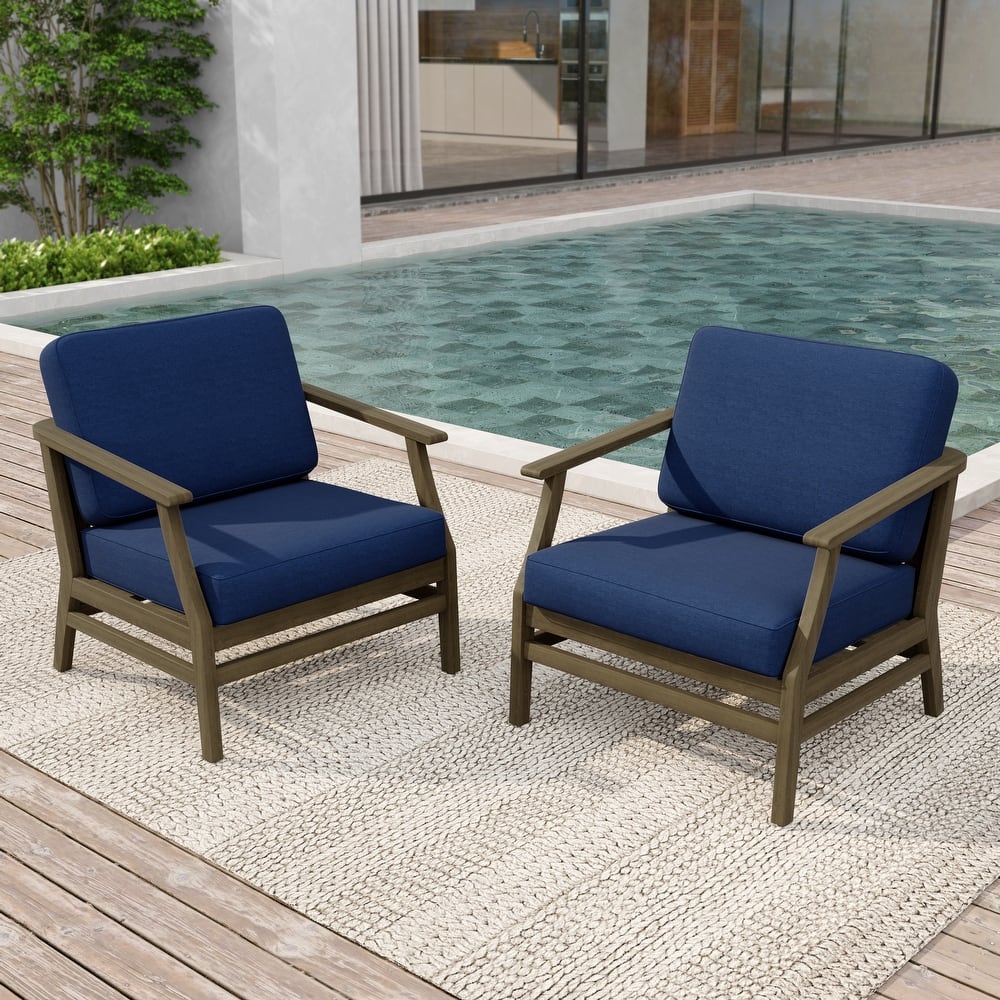 2 Set Patio Teak Wood Outdoor Chair with Cushions