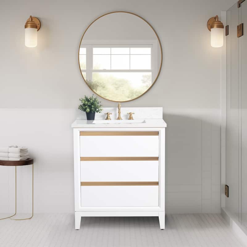 Vanity Art Bathroom Vanity with Ceramic Sink and Engineered Marble Top - 30" - White