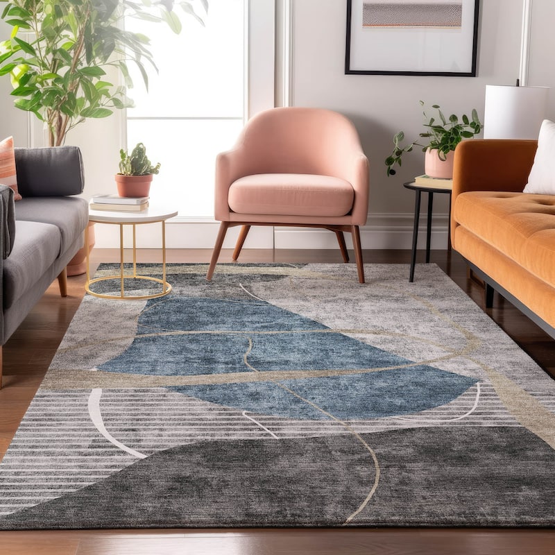 Premium Washable Super Soft Modern Carson Mayfield Rug - Blue - 3' x 5' - Rectangle