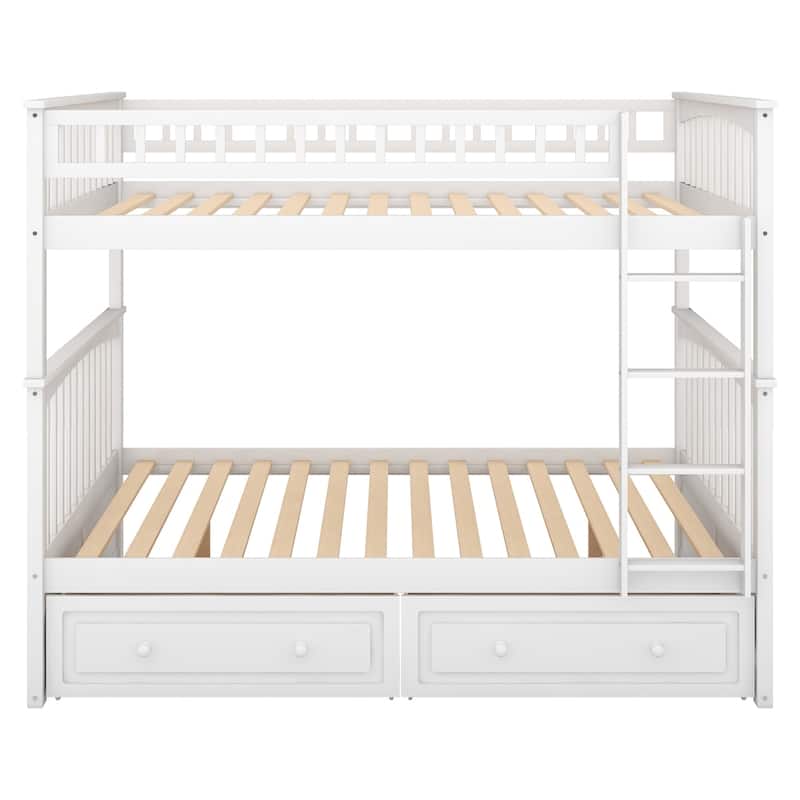 Full Over Full Wood Bunk Bed with Drawers and Guardrail