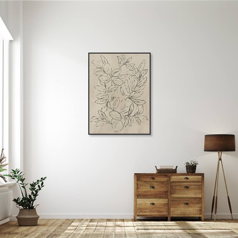 Outlined Leaves II by Asia Jensen Framed Canvas Wall Art Print - Sylvie Black