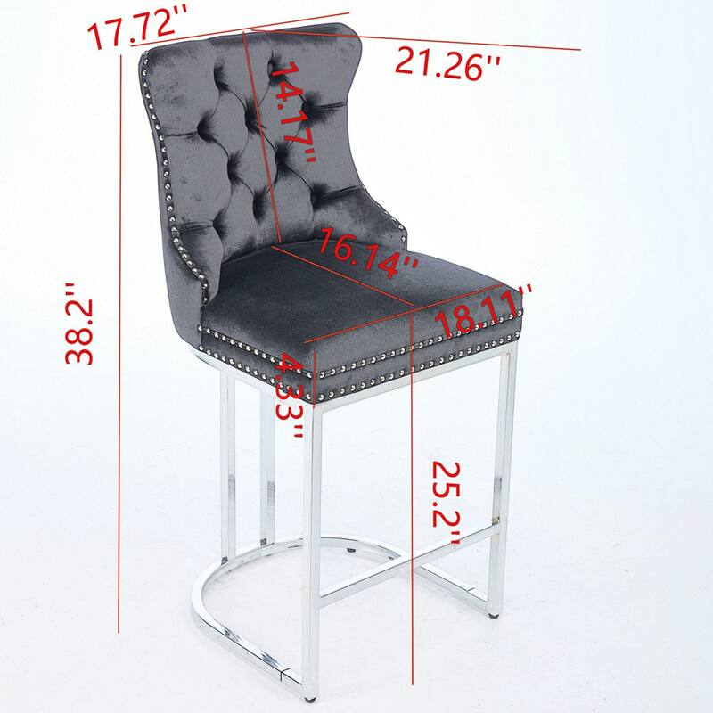 2PCS Velvet Counter Height Bar Stools