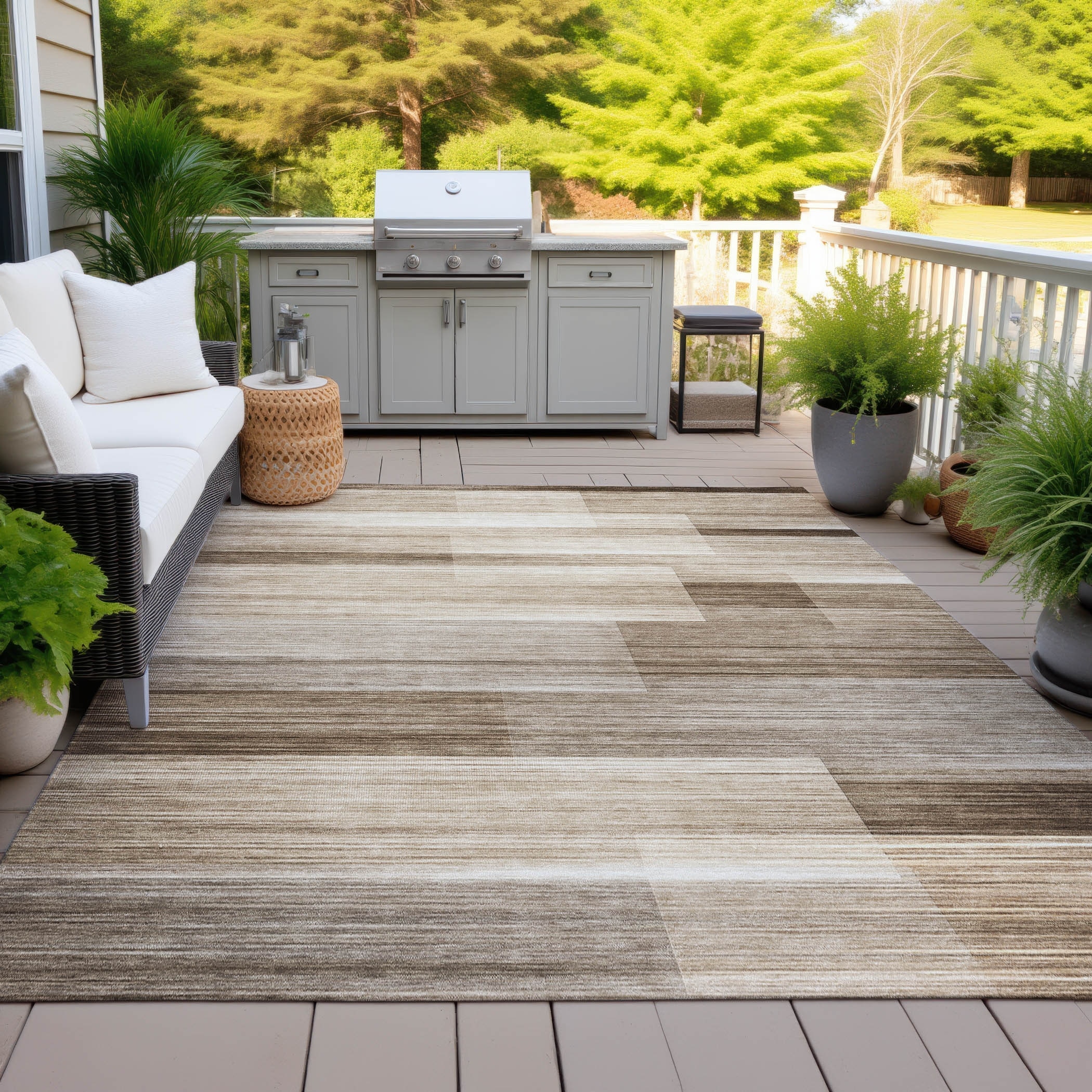 Machine Washable Indoor/Outdoor Geo Blocks Chantille Rug