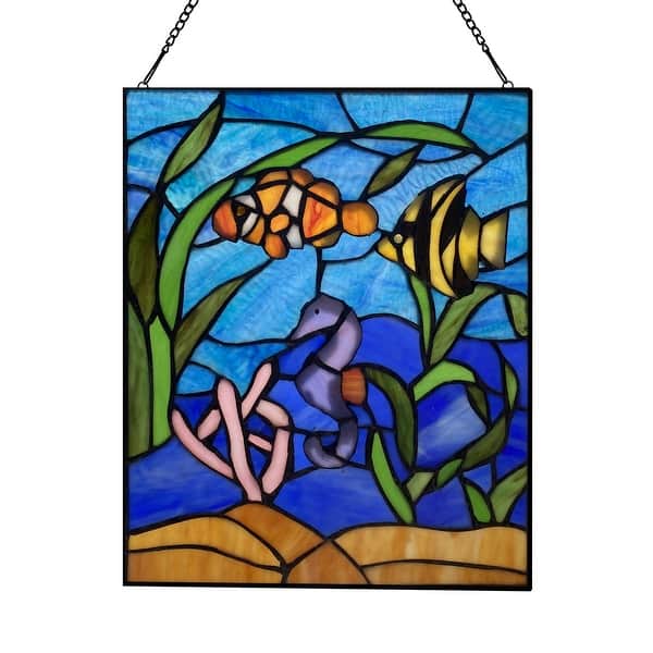 slide 2 of 12, River of Goods Underwater Fish Ocean Scene River of Goods Multicolored Stained Glass Window Panel - 11" x 0.25" x 14" Multi