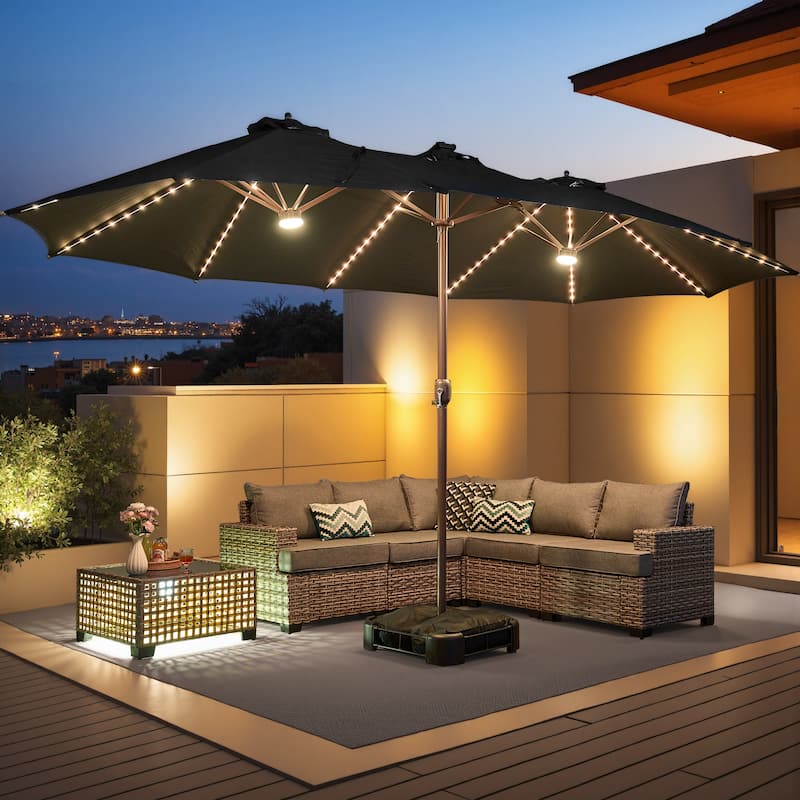 HOOOWOOO Outdoor Patio Umbrella with Solar Light - Dark Grey