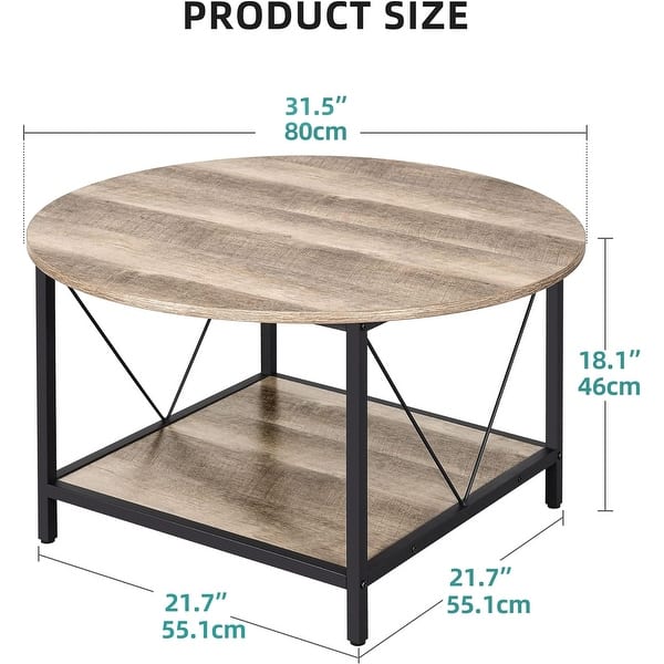 dimension image slide 4 of 8, Moasis Industrial 2-Tier Round Coffee Table with Shelf