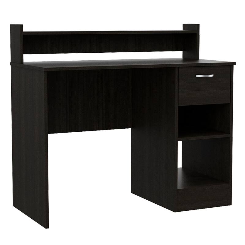 Modern Writing Desk with Storage Drawers, Open Shelf, and Stylish Hutch for Home Office or Study Room