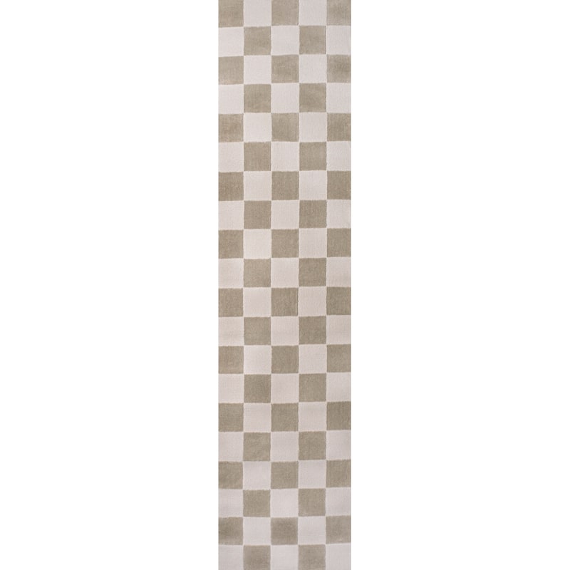 JONATHAN Y Helena Modern Geometric Checkerboard High-Low Area Rug - 2 X 8 - Beige/Cream
