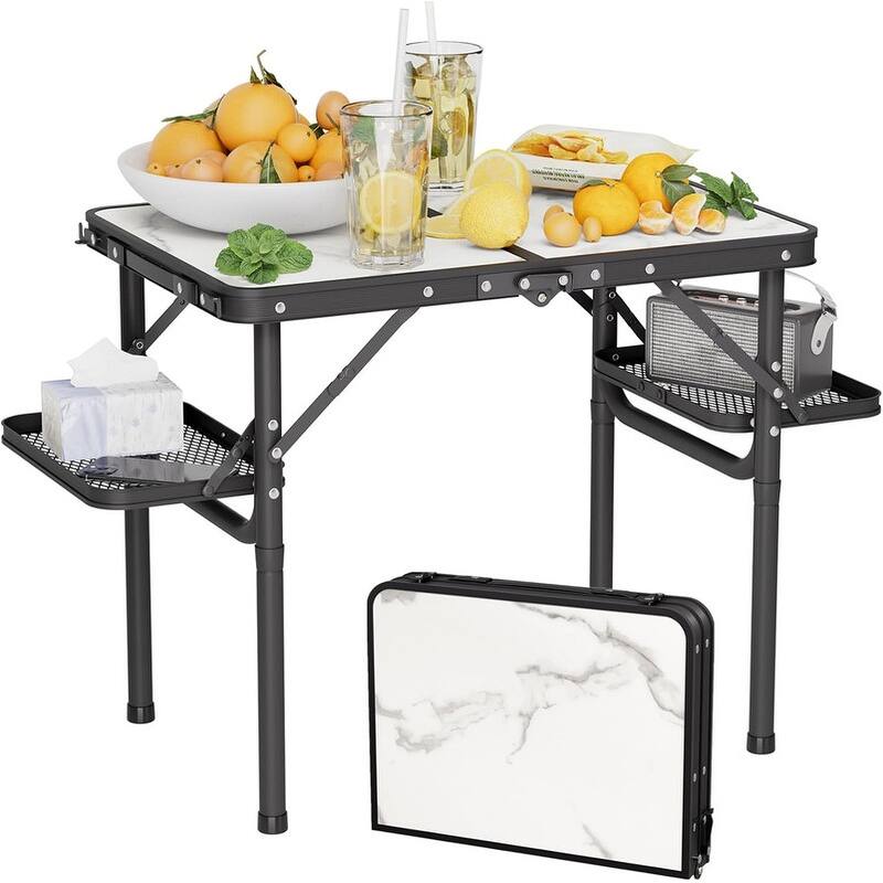 Small Camp Table Portable Small 2ft - White Marble Top