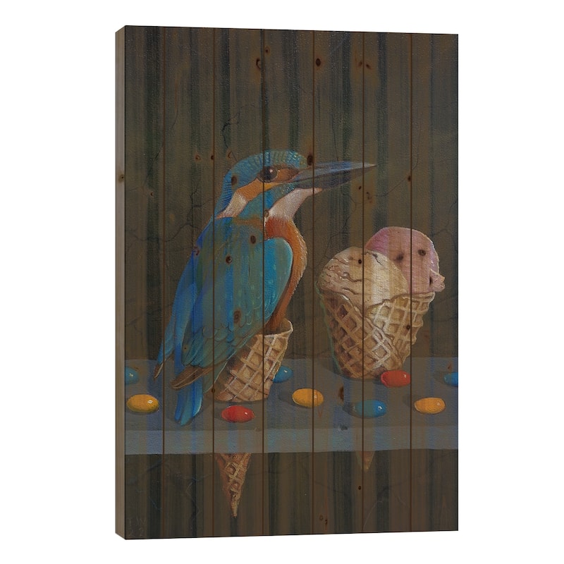 Kingfisher Blue Print On Wood by Frank Warmerdam - Multi-Color - 40x26x1.5