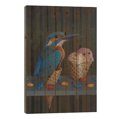Kingfisher Blue Print On Wood by Frank Warmerdam - Multi-Color