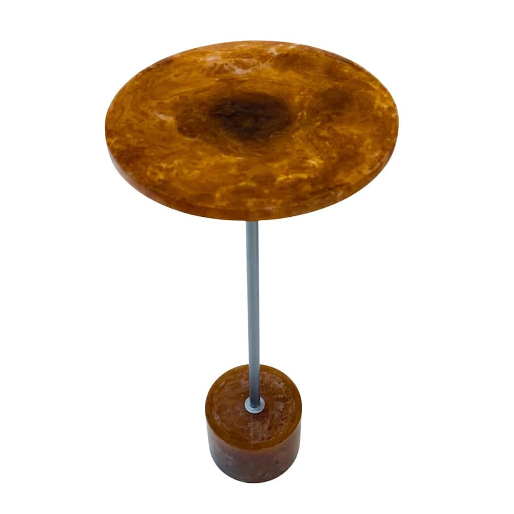 Amber Glow Pedestal Accent 25" Round Resin Side Table with Nickel Base - Modern, Compact, Durable