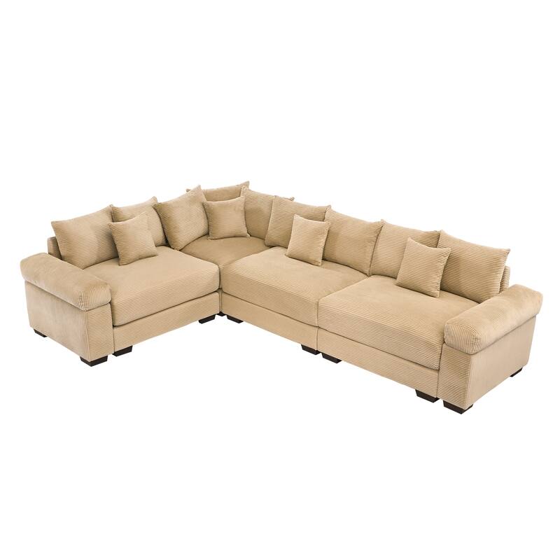 GDFStudio - Corduroy L-Shaped 4-Seater 116.9" Cloud Modular Sectional Couch