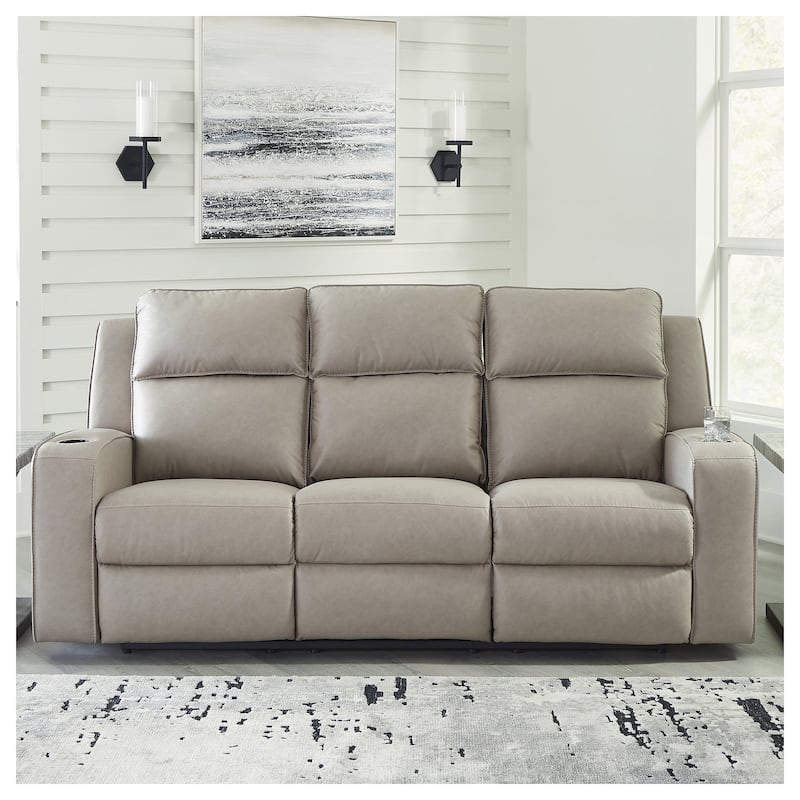 Signature Design by Ashley Lavenhorne Pebble Reclining Sofa with Drop Down Table - 87"W x 42"D x 43"H - 87"W x 42"D x 43"H - Pebble