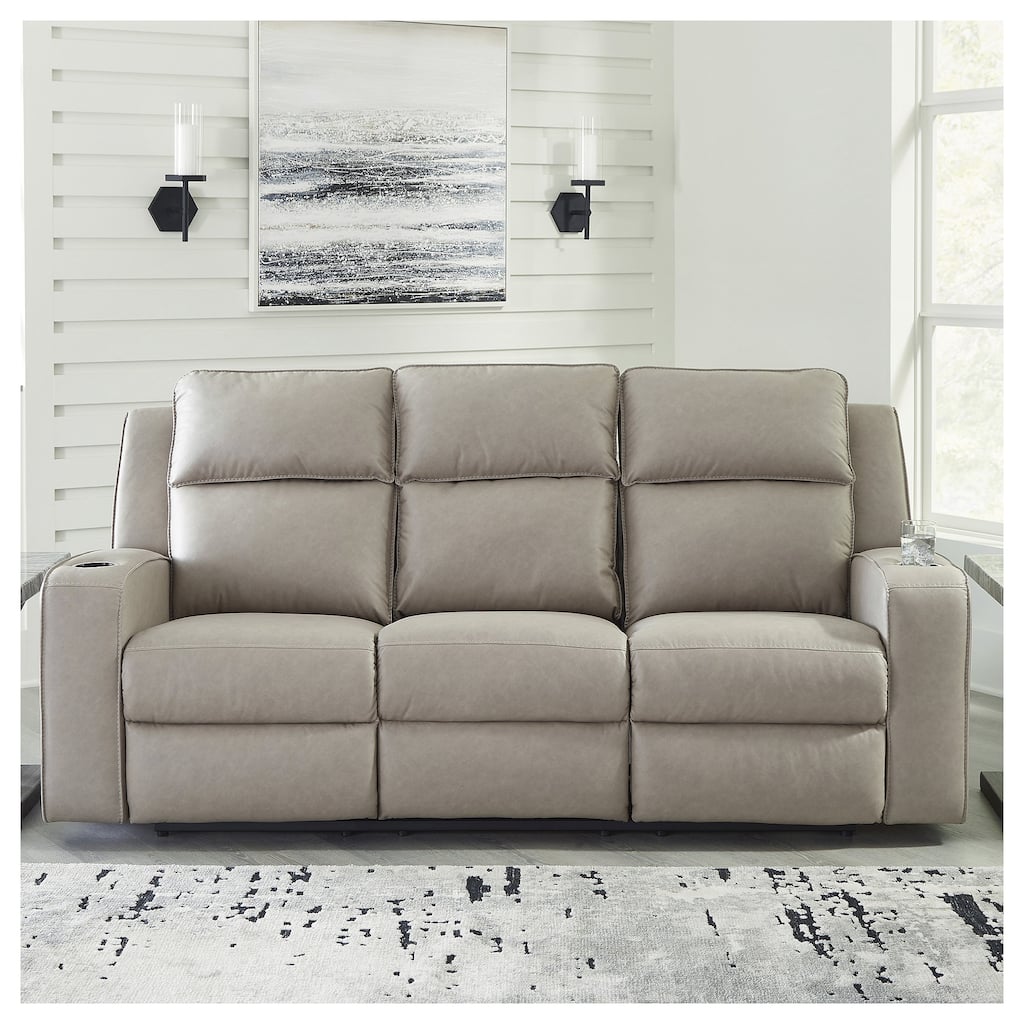 Signature Design by Ashley Lavenhorne Pebble Reclining Sofa with Drop Down Table - 87"W x 42"D x 43"H