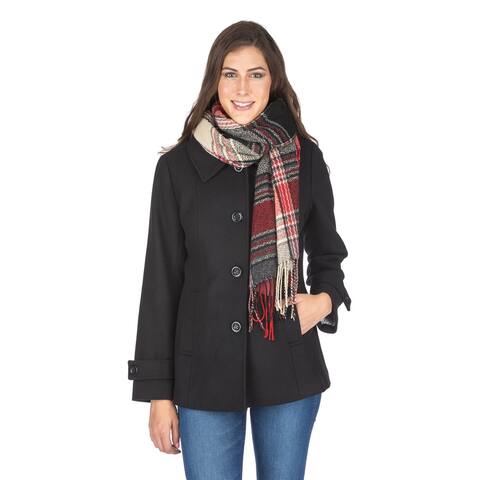 Women's Wool Blend Car Coat With Free Oversized Scarf