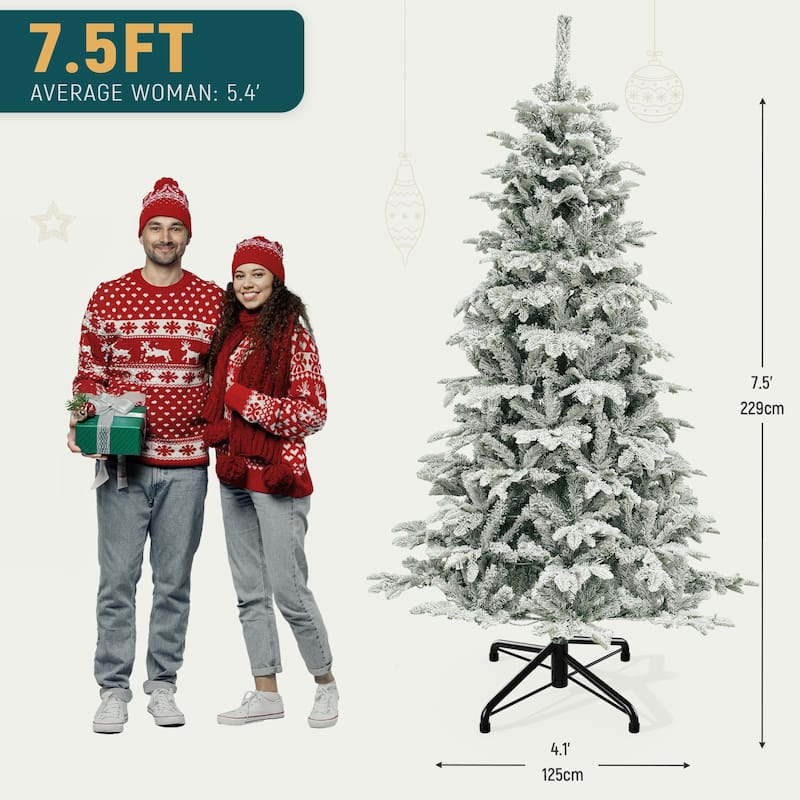 6.5 Ft Pre-Lit Snow Flocked Christmas Tree with 760 Mixed Branch Tips and 350 Lights