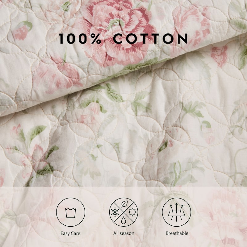 Laura Ashley Breezy Floral Cotton Reversible Quilt Set