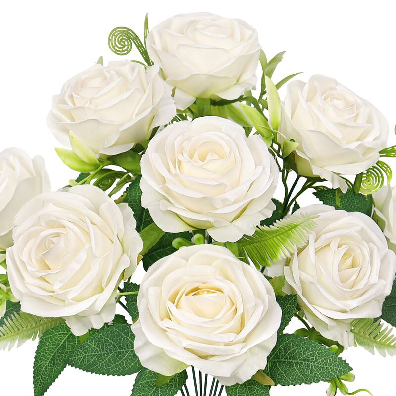 Set of 2 Cream Artificial Royal Rose Flower Stem Bush Bouquet 17in - 17" L x 11" W x 11" DP