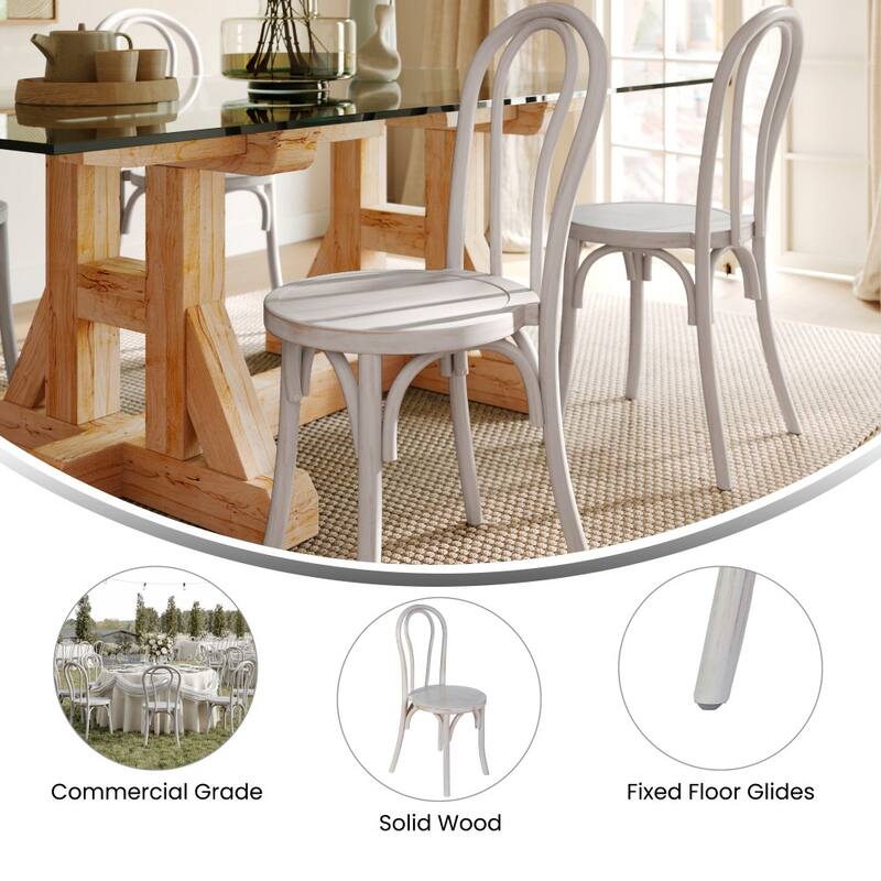 2PK Commercial Solid Wood Stackable Dining Chair with Fixed Floor Glides - 18.5"D x 16.5"W x 35.5"H