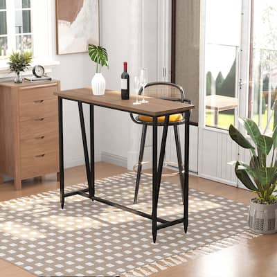 HOMCOM Rustic Industrial Bar Table with Metal Legs and Large Tabletop for Home Bar, Kitchen or Dining Room, Brown