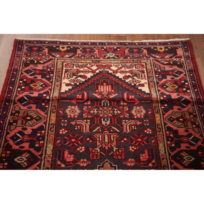 Hand Knotted Oriental 100% Wool Carpet Traditional Tribal Navy Blue & Blues Hamedan Runner Rug - 10' 9'' X 3' 6''