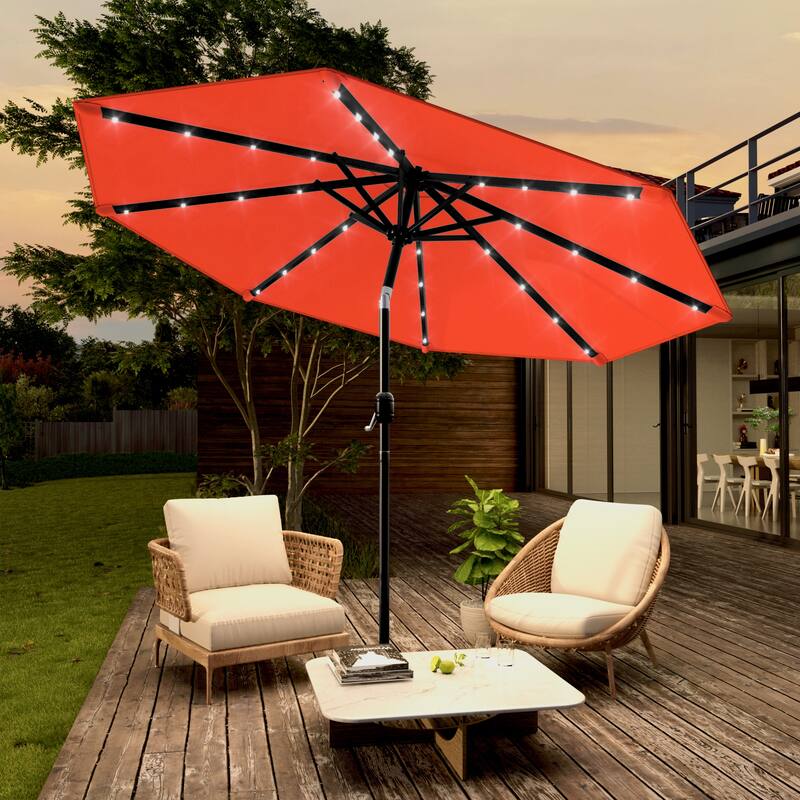 LIVOOSUN 9Ft Solar-powered Large Round Outdoor Patio Market Umbrella with Crank - Orange