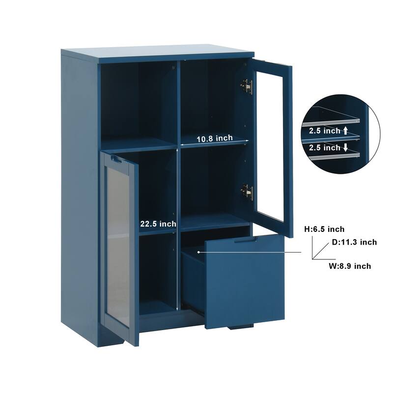 Wooden Floor Buffet Storage Cabinet with 2 Glass Doors