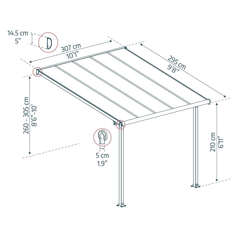 Olympia 10 ft. Gray/Bronze Aluminum Patio Cover
