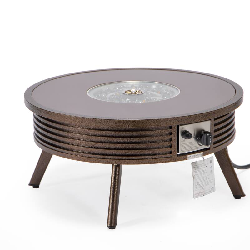 Walbrooke Modern Round Aluminum Frame Fire Pit Table with Powder-Coated Finish, CSA-Certified, and Tempered Glass - 29